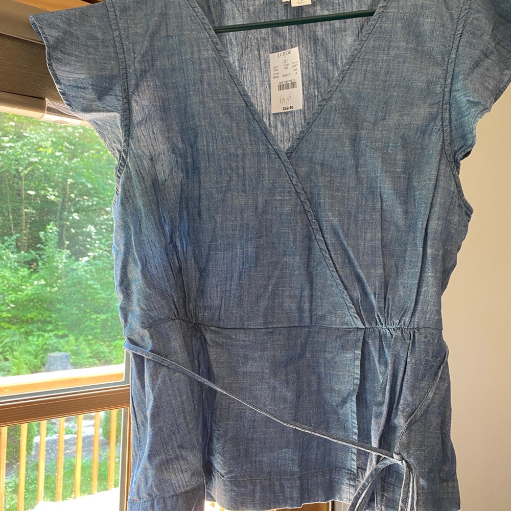 Chambray tie waist shirt